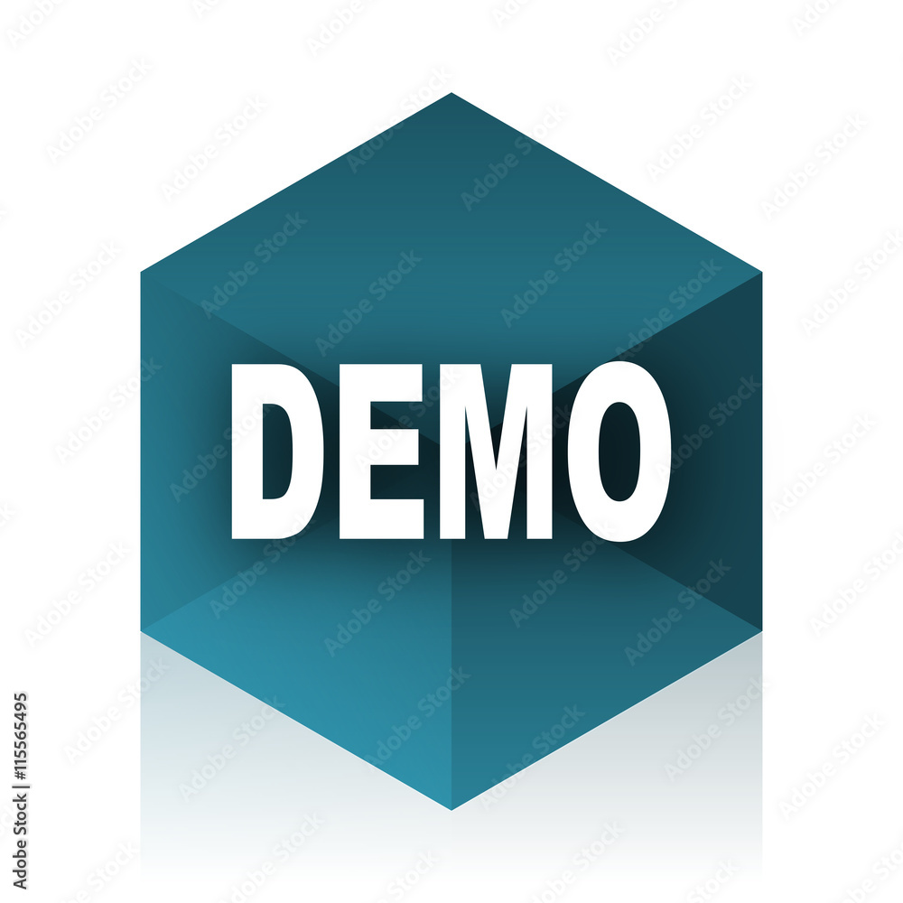 Poster demo blue cube icon, modern design web element