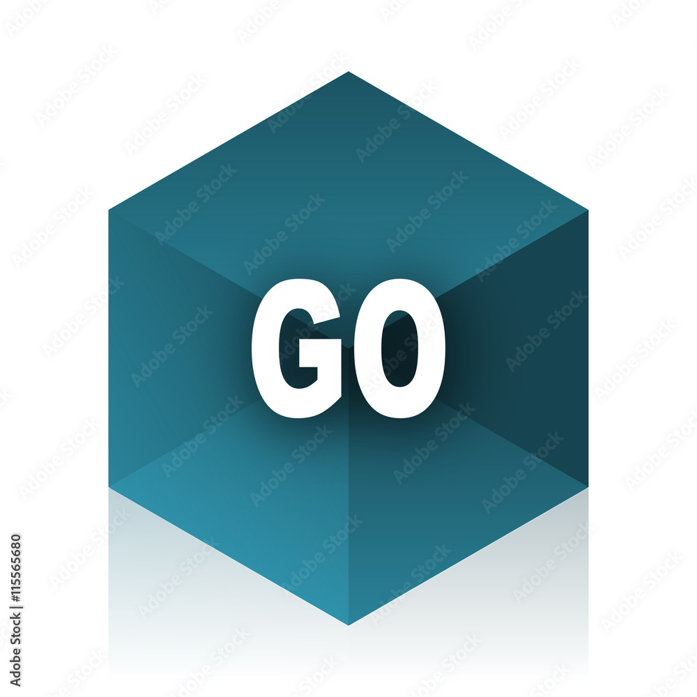 Poster go blue cube icon, modern design web element