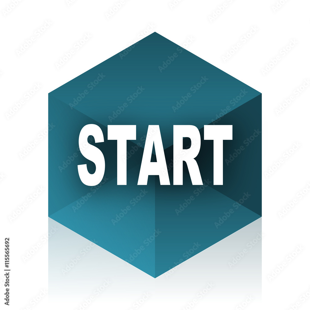 Poster start blue cube icon, modern design web element