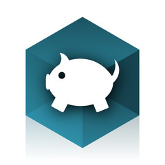 piggy bank blue cube icon, modern design web element