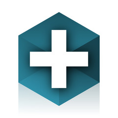 plus blue cube icon, modern design web element
