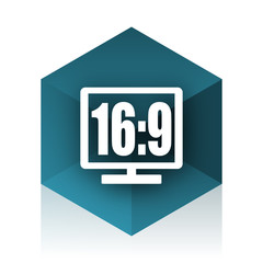 16 9 display blue cube icon, modern design web element