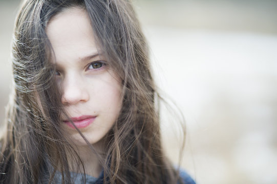 Sweden, Portrait of girl (10-11) with messy brown hair