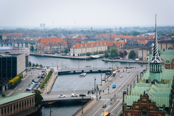 Fototapeta na wymiar View from the Christiansborg Palace tower, in Copenhagen, Denmar