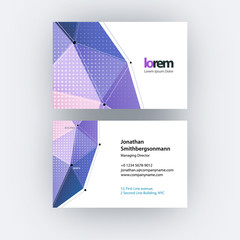 Vector business card template with triangles in polygonal style 