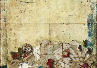 Grunge background with old card and flowers