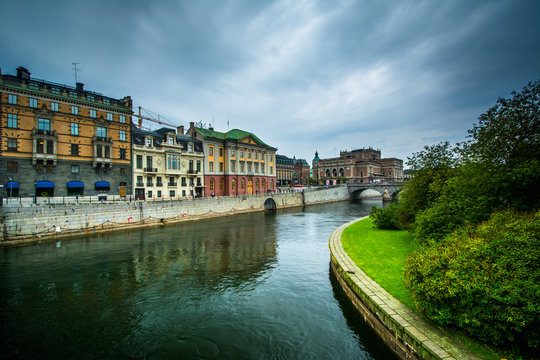 View of Norrstr&ouml;m and buildings in Norrmalm, in Stockholm, Swed