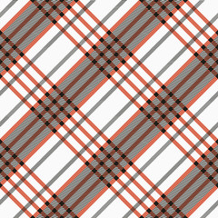 Seamless twill tartan pattern. Plaid black, red and white palette. Repeated tile texture for blanket, web, print, fashion fabric, textile design, invitation card background Vector digital paper