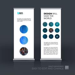 Vector set of modern Roll Up Banner Stand Design with blue round