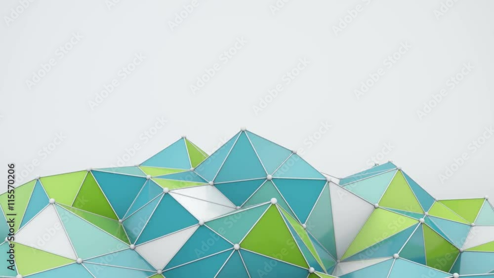 Poster blue and green polygonal shape. semless loop 3d render animation. 4k uhd (3840x2160)