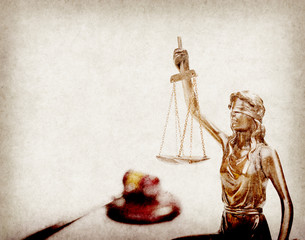 Wooden gavel on wooden table, law concept