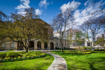 Gardens and Osgoode Hall in downtown Toronto, Ontario.