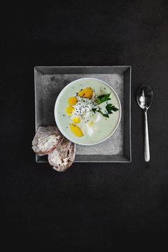 Studio shot of egg soup
