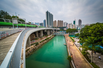 Skyscrapers and the Ap Lei Chau Bridge, seen from Aberdeen, Hong
