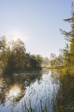 Finland, Etela-Savo, Huttula, Still lake in sunlight