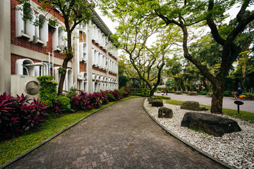 Trees and a building along a path at National Taiwan University,