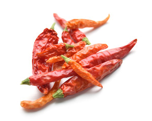 Dried red cayenne chili peppers - isolated