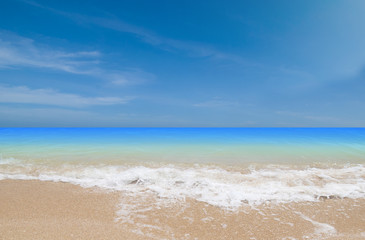 Fototapeta na wymiar Wave & Sand beach with blue sky background