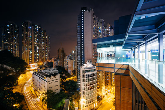 View Of Skyscrapers And Pok Fu Lam Road At Night, From Hong Kong