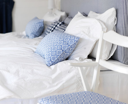 Sweden, Bedroom with blue and white themed