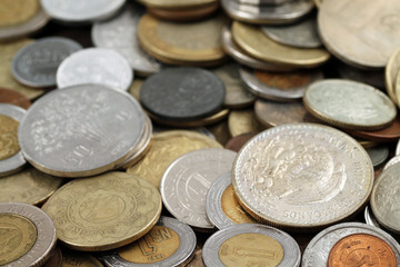 Foreign coins close up