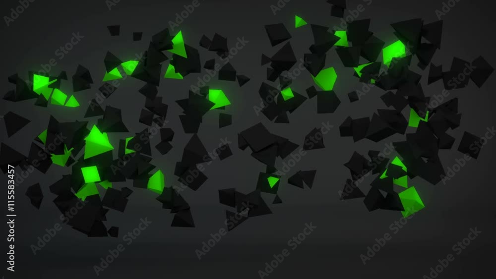 Poster chaotic green particles. abstract 3d render animation seamless loop. 4k uhd (3840x2160)