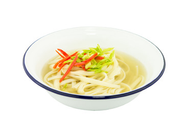 noodle in white bowl isolated 