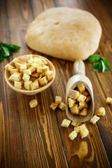 fried croutons of homemade bread