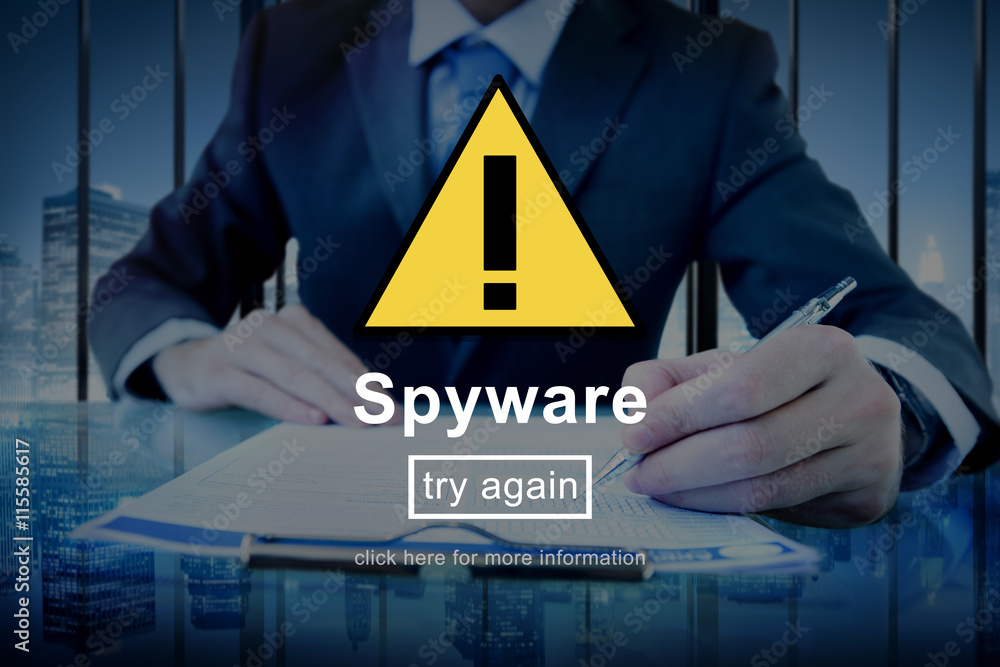 Poster spyware virus firewall network security system concept
