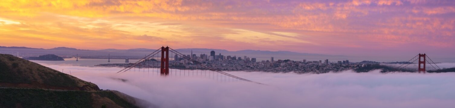 Early morning low fog at Golden Gate Bridge