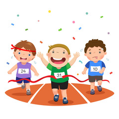 Vector illustration of boys on a race track on a white backgroun