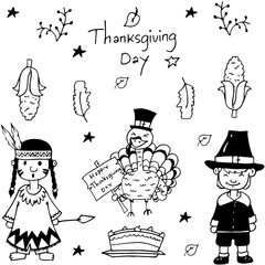 Sketch doodle Thanksgiving icon set