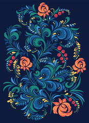Illustration with flowers in the Russian traditional style Gorodets