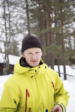 Norway, Hedmark, Trysil, Portrait of hiker in forest