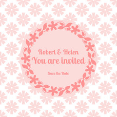 Wedding card template decorated cute pattern with floral frame. Vector illustration