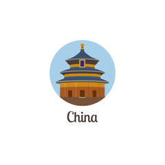 Fototapeta na wymiar China landmark isolated round icon. Vector illustration