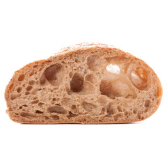 Slice of fresh ciabatta bread isolated on white background cutou