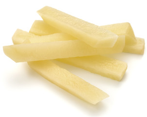 Raw Potato sliced strips prepared for French fries isolated on w