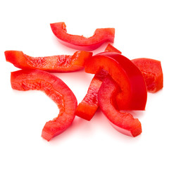 Red sweet bell pepper sliced strips isolated on white background