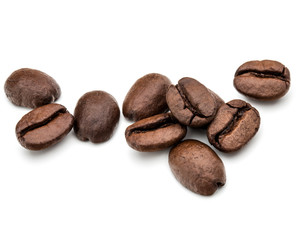 roasted coffee beans isolated in white background cutout