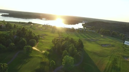 Aerial view at a evening on a golf course, in Raasepori, Finland