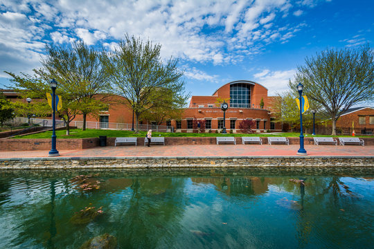 C. Burr Artz Public Library and Carroll Creek, in Frederick, Mar