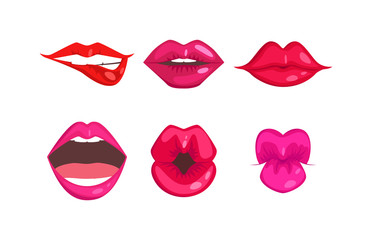 Female lips isolated on white background. Passion makeup mouth. Set woman lips romance cosmetic sensuality desire. Set of mouth smile woman red sexy woman lips isolated shape romantic print emotions