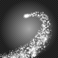 Bright comet with large dust. Falling Star. Vector illustration