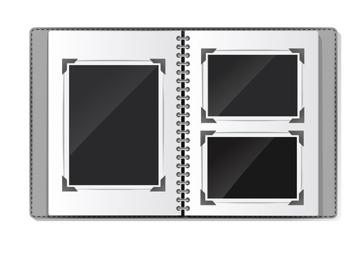 photo album with spiral empty frames on white. vector illustrati