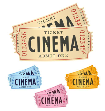 a pair of cinema tickets isolated on white with color variations
