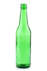 green glass bottle on white isolated background