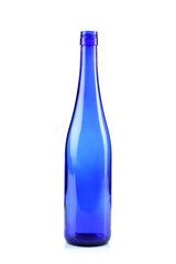 blue glass bottle on white isolated background
