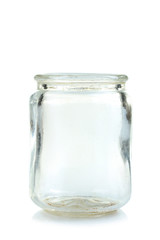 transparent glass jar on white isolated background