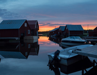 Fisherman cabins on the Swedish east coast after the sunset